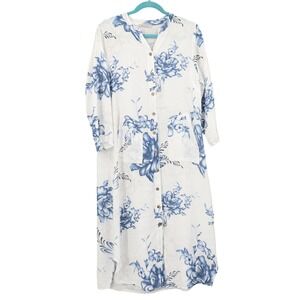 Polita Linen Floral Maxi Dress Womens 2X White Bloomcore Boho Resort Swim Cover